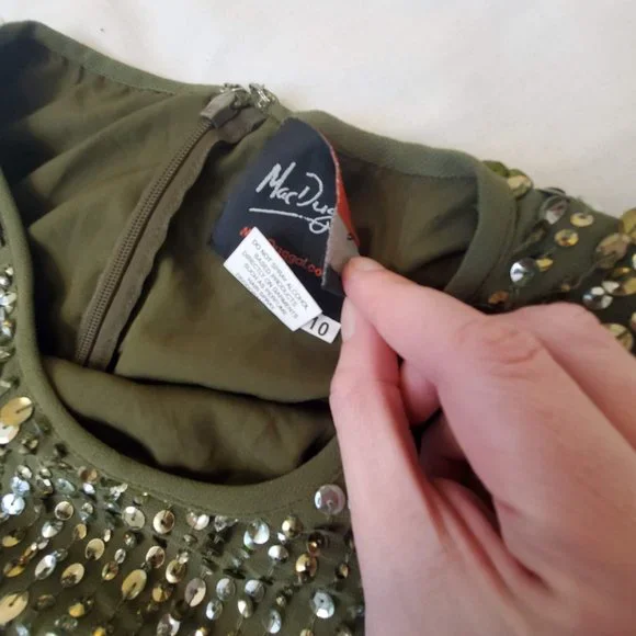 Mac Duggal Sleeveless Sequin Column Gown Olive Green 93603 Size 10 - Picture 9 of 11
